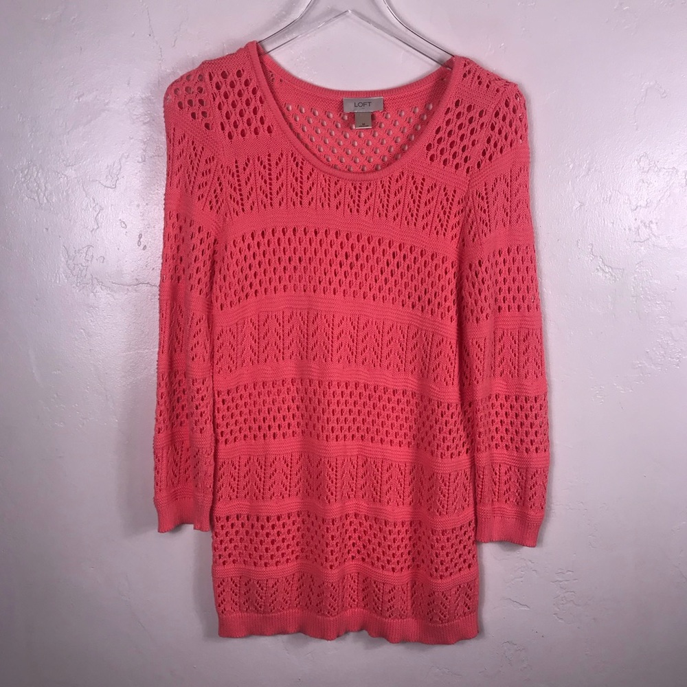 Ann Taylor Loft Coral Long Sleeve Long Sweater